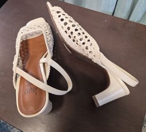 Impo Cream Woven Slingback Heels